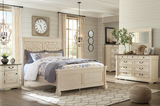 Bolanburg Queen Panel Bed with Mirrored Dresser, Chest and Nightstand at Towne & Country Furniture (AL) furniture, home furniture, home decor, sofa, bedding