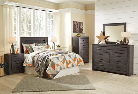 Brinxton Queen/Full Panel Headboard with Mirrored Dresser and 2 Nightstands at Towne & Country Furniture (AL) furniture, home furniture, home decor, sofa, bedding