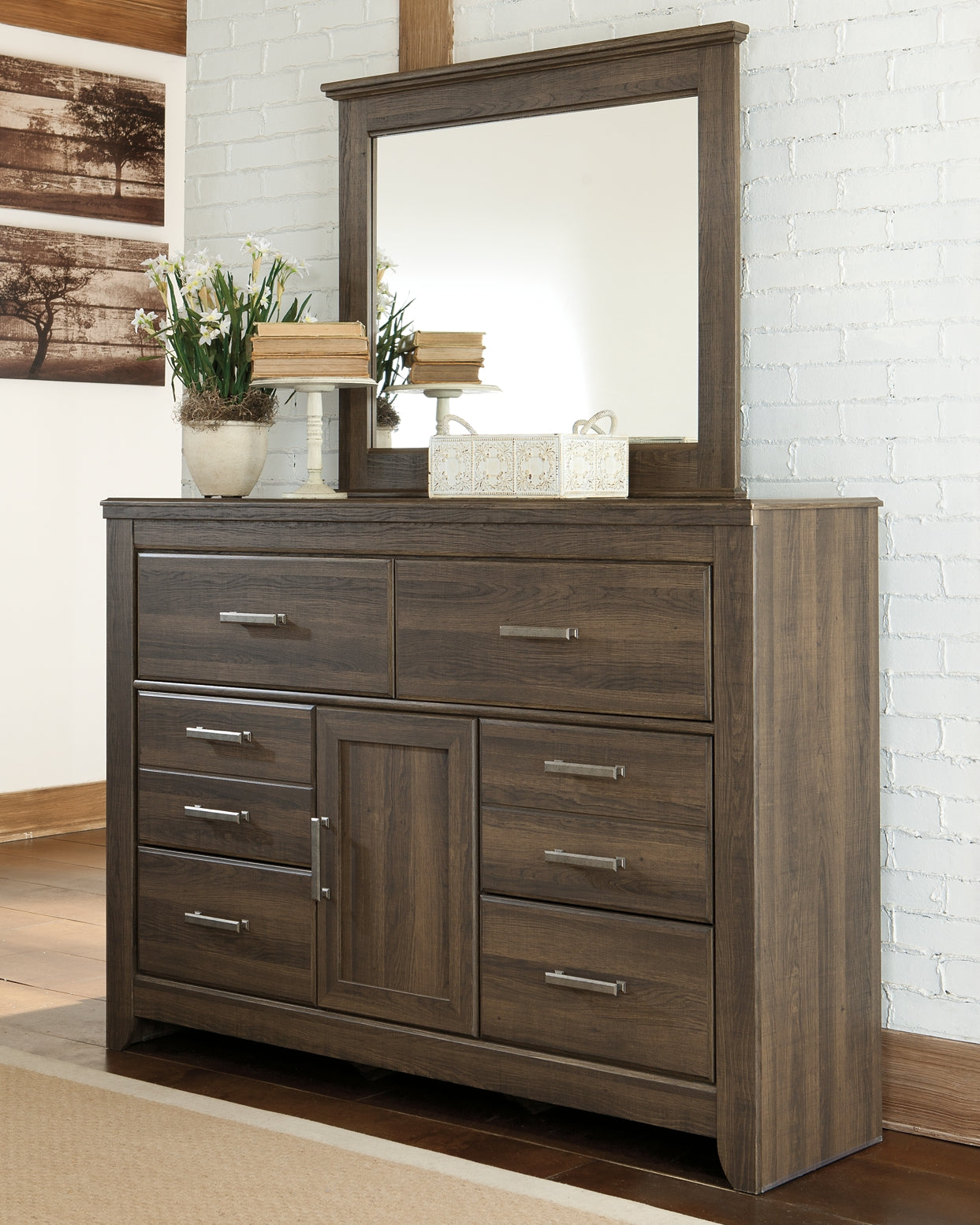 Juararo Queen Panel Bed with Mirrored Dresser, Chest and Nightstand at Towne & Country Furniture (AL) furniture, home furniture, home decor, sofa, bedding