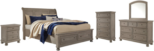 Lettner Queen Sleigh Bed with 2 Storage Drawers with Mirrored Dresser, Chest and Nightstand at Towne & Country Furniture (AL) furniture, home furniture, home decor, sofa, bedding