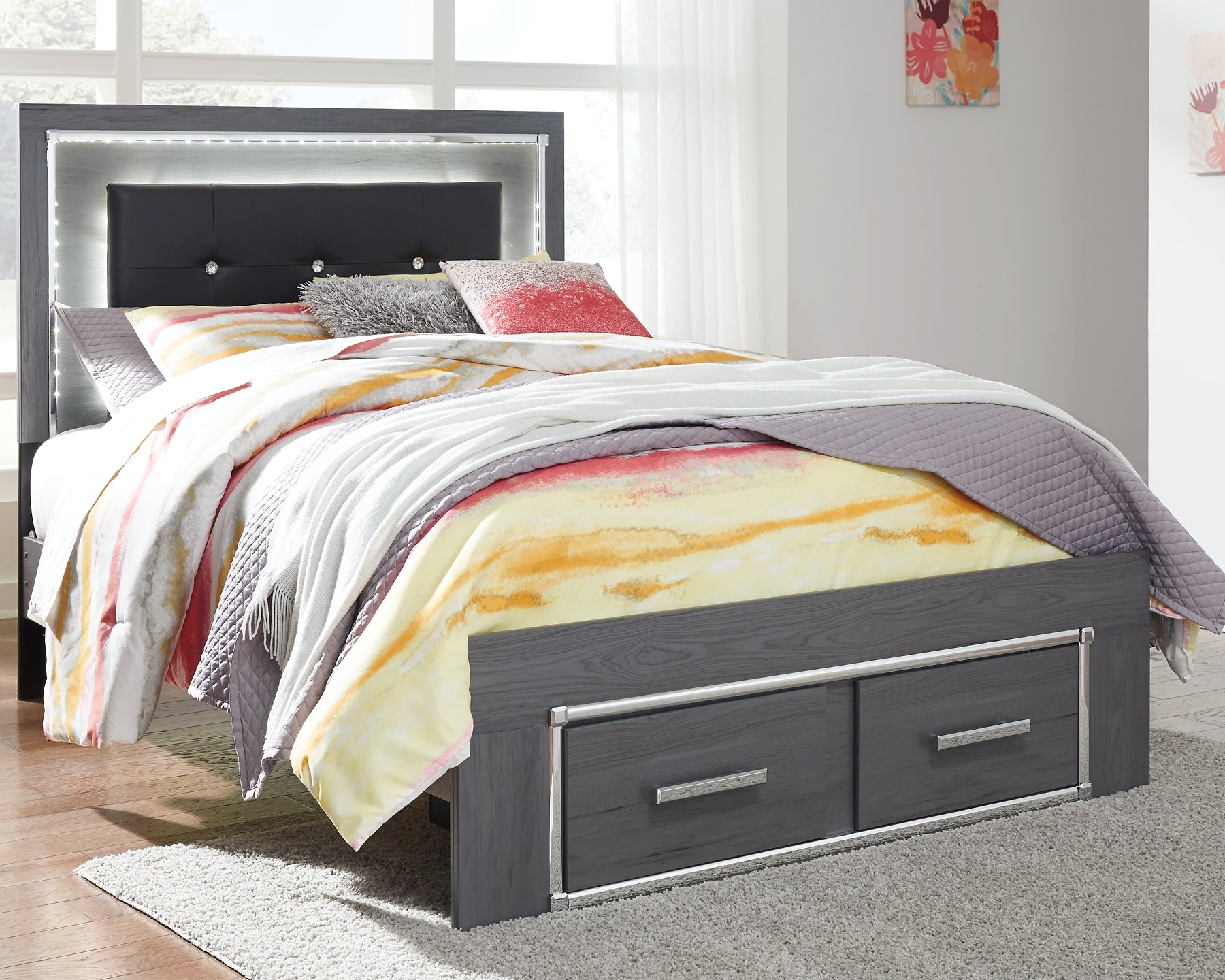 Lodanna Full Panel Bed with 2 Storage Drawers with Mirrored Dresser at Towne & Country Furniture (AL) furniture, home furniture, home decor, sofa, bedding