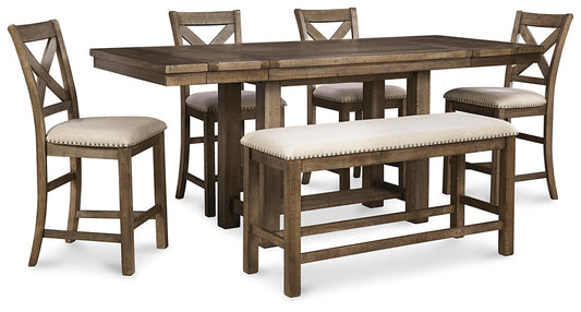Moriville Counter Height Dining Table and 4 Barstools and Bench at Towne & Country Furniture (AL) furniture, home furniture, home decor, sofa, bedding