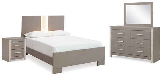 Surancha Full Panel Bed with Mirrored Dresser and Nightstand at Towne & Country Furniture (AL) furniture, home furniture, home decor, sofa, bedding