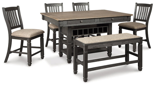 Tyler Creek Counter Height Dining Table and 4 Barstools and Bench at Towne & Country Furniture (AL) furniture, home furniture, home decor, sofa, bedding