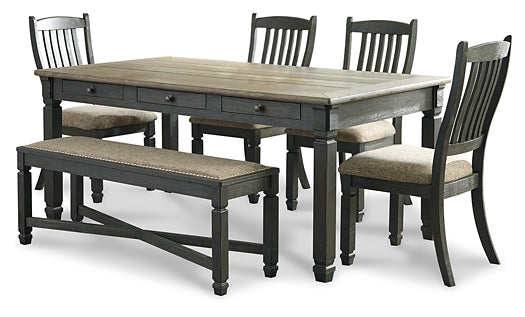 Tyler Creek Dining Table and 4 Chairs and Bench at Towne & Country Furniture (AL) furniture, home furniture, home decor, sofa, bedding