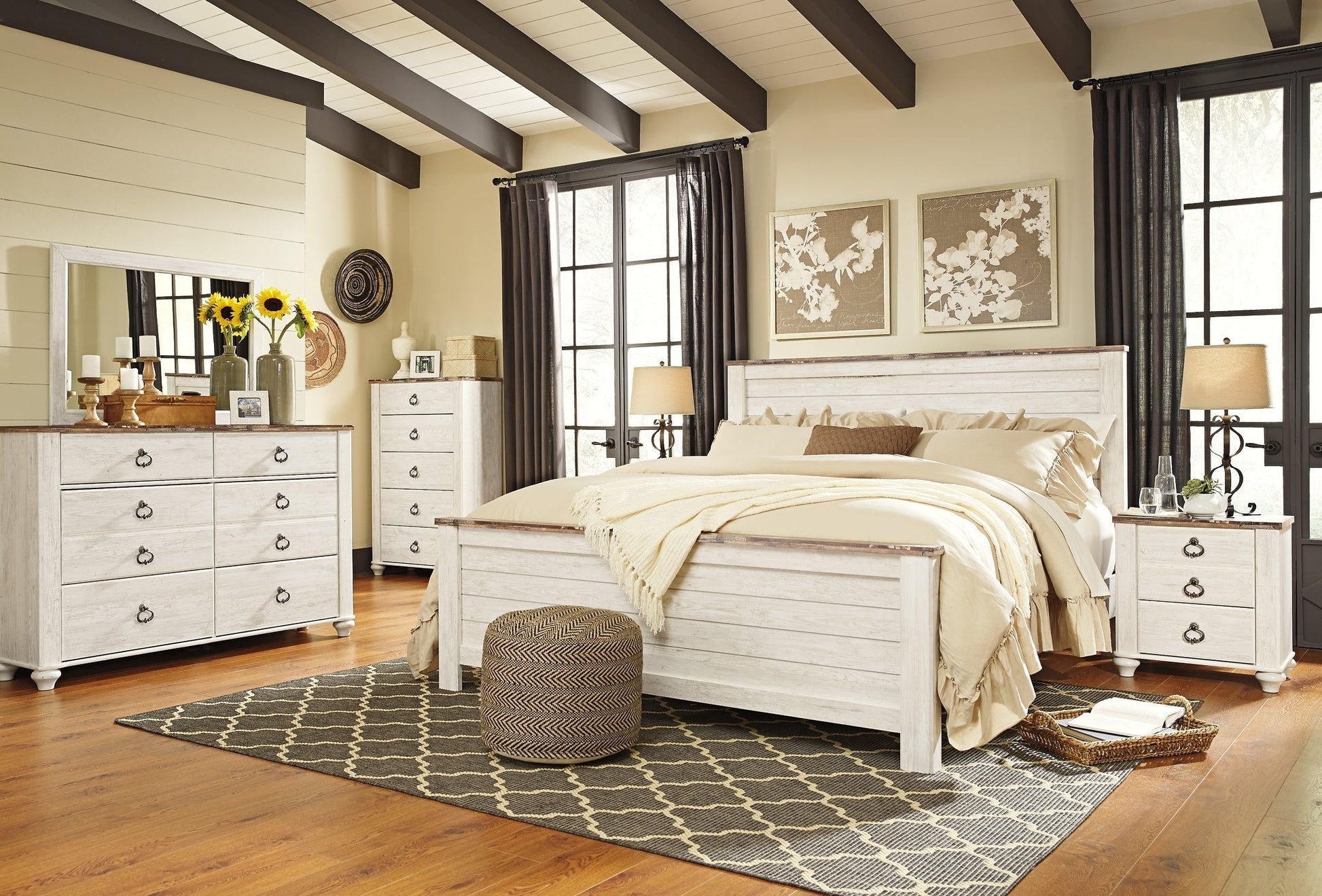 Willowton  Panel Bed With Mirrored Dresser, Chest And Nightstand at Towne & Country Furniture (AL) furniture, home furniture, home decor, sofa, bedding