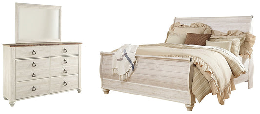 Willowton  Sleigh Bed With Mirrored Dresser at Towne & Country Furniture (AL) furniture, home furniture, home decor, sofa, bedding