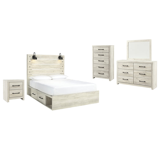 Cambeck Panel Bed With 2 Storage Drawers With Mirrored Dresser, Chest And Nightstand