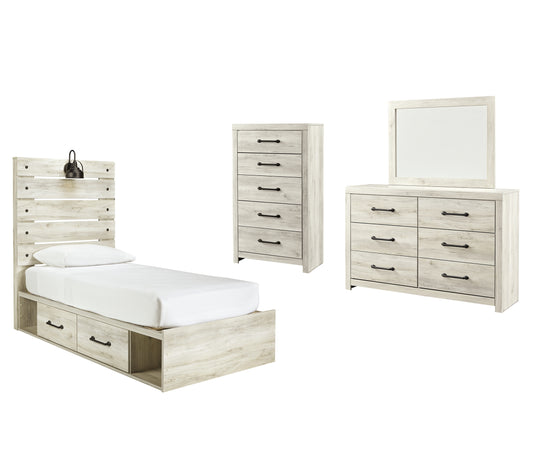 Cambeck Panel Bed With 2 Storage Drawers With Mirrored Dresser And Chest
