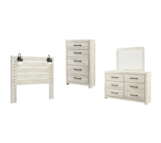 Cambeck Panel Headboard With Mirrored Dresser And Chest