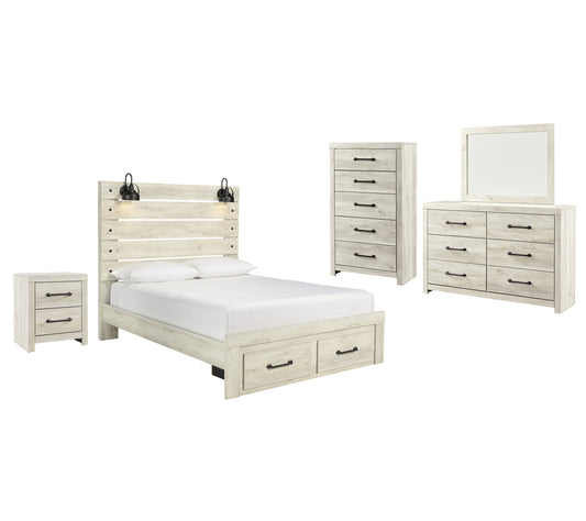 Cambeck Panel Bed With 2 Storage Drawers With Mirrored Dresser, Chest And Nightstand