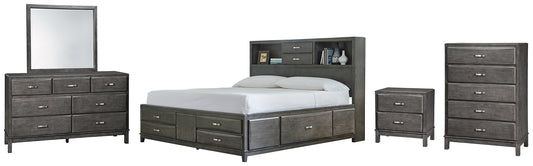 Caitbrook Storage Bed With 8 Storage Drawers With Mirrored Dresser, Chest And Nightstand