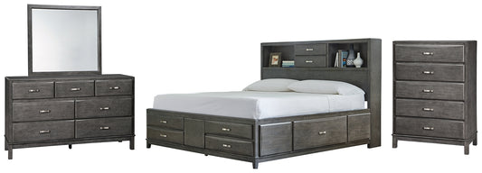 Caitbrook Storage Bed With 8 Storage Drawers With Mirrored Dresser And Chest