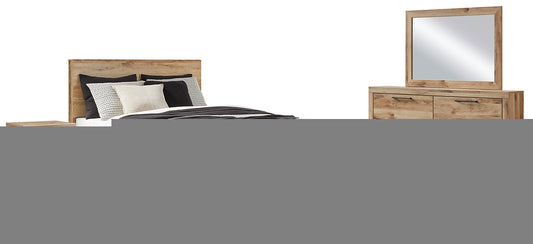 Hyanna Queen Panel Bed with Storage with Mirrored Dresser and Nightstand