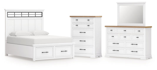 Ashbryn King Panel Storage Bed with Mirrored Dresser and Chest