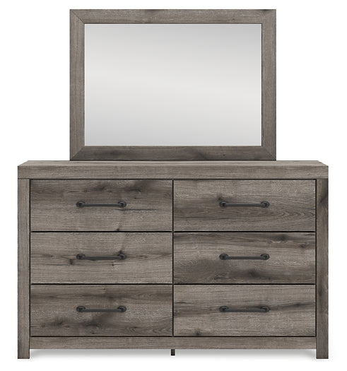 Graystorm Full Panel Bed with Storage with Mirrored Dresser and Chest