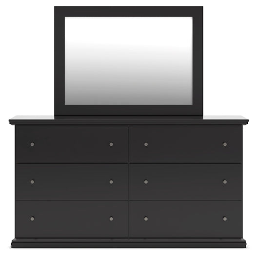 Queen Panel Bed with Mirrored Dresser