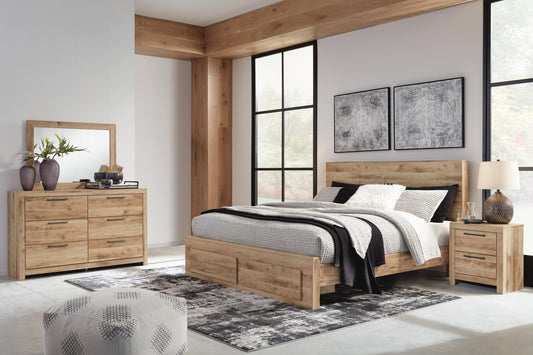 Hyanna Queen Panel Storage Bed, Dresser, Mirror and Nightstand