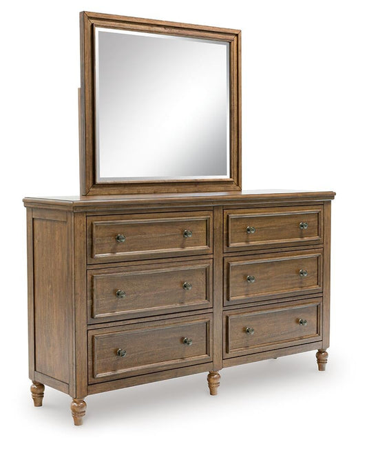 Sturlayne Queen Upholstered Panel Bed, Dresser, Mirror and Nightstand