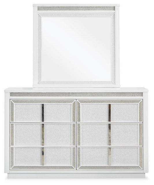 Chalanna King Upholstered Storage Bed, Dresser and Mirror