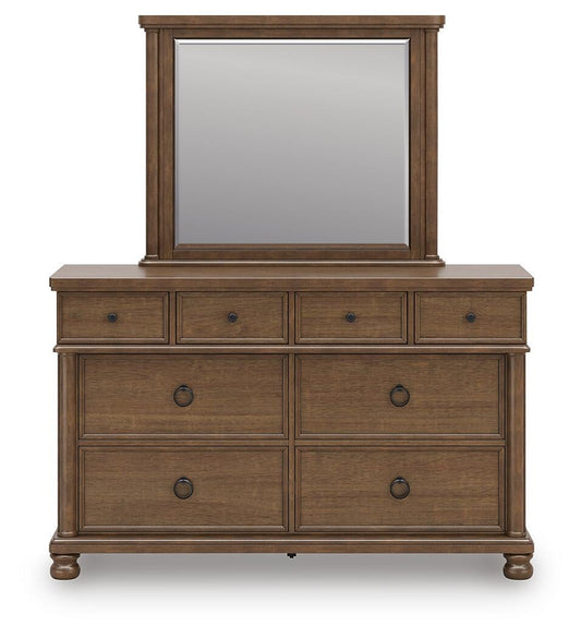 Chadworth Queen Poster Bed with Mirrored Dresser