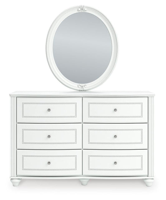Maylilly Twin Upholstered Panel Bed, Dresser, Mirror and Nightstand