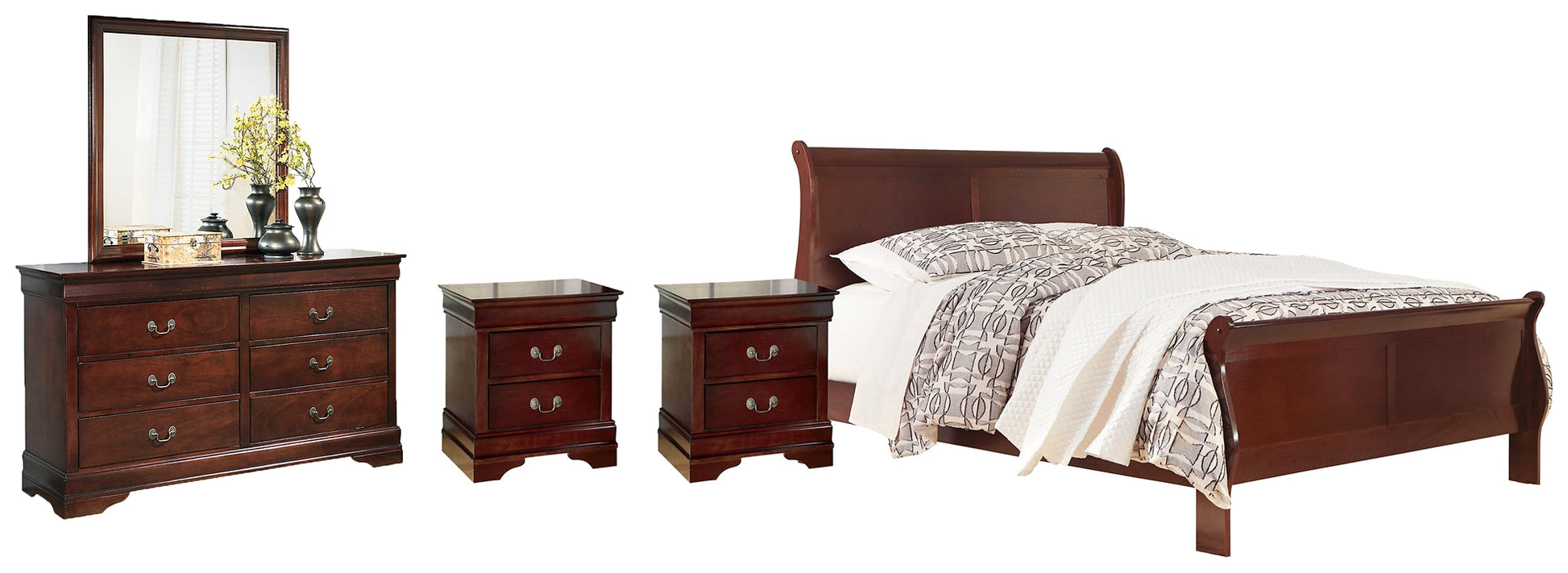 Alisdair California King Sleigh Bed with Mirrored Dresser and 2 Nightstands at Towne & Country Furniture (AL) furniture, home furniture, home decor, sofa, bedding