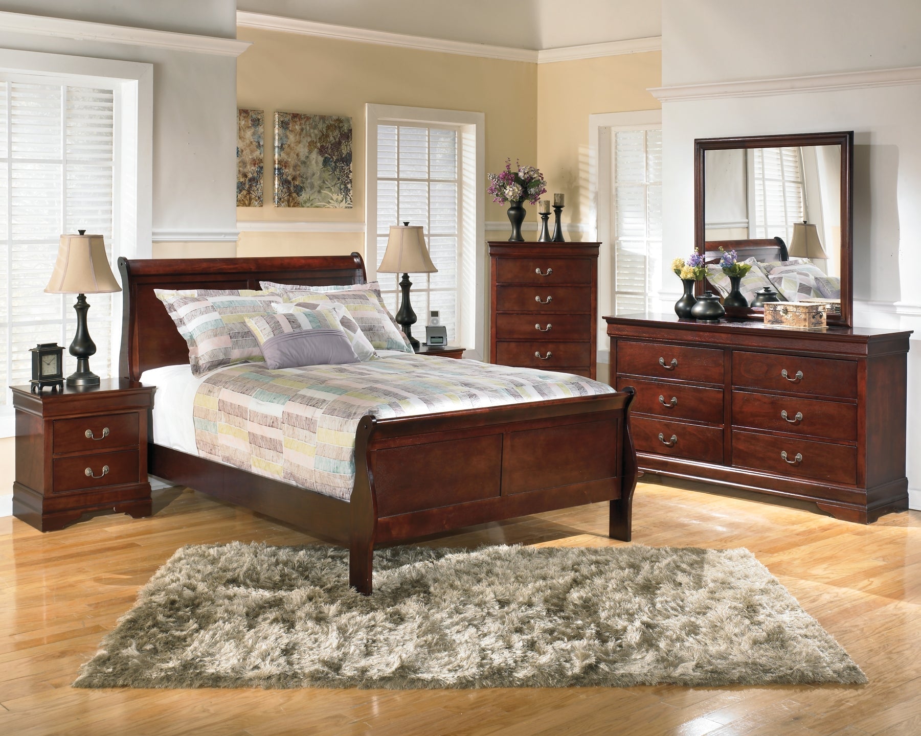 Alisdair Full Sleigh Bed with Mirrored Dresser, Chest and 2 Nightstands at Towne & Country Furniture (AL) furniture, home furniture, home decor, sofa, bedding