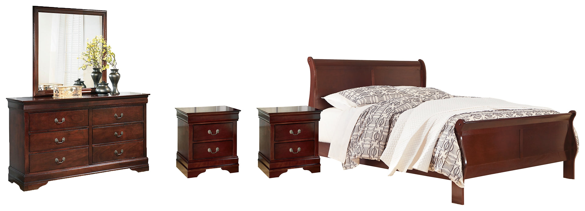 Alisdair King Sleigh Bed with Mirrored Dresser and 2 Nightstands at Towne & Country Furniture (AL) furniture, home furniture, home decor, sofa, bedding