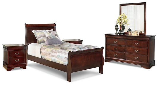 Alisdair Twin Sleigh Bed with Mirrored Dresser and 2 Nightstands at Towne & Country Furniture (AL) furniture, home furniture, home decor, sofa, bedding