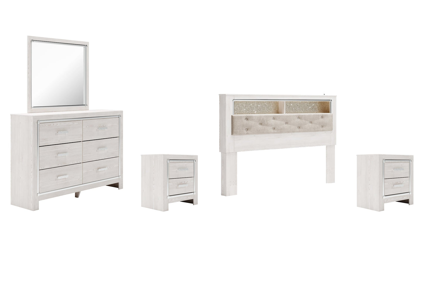 Altyra King Bookcase Headboard with Mirrored Dresser and 2 Nightstands at Towne & Country Furniture (AL) furniture, home furniture, home decor, sofa, bedding