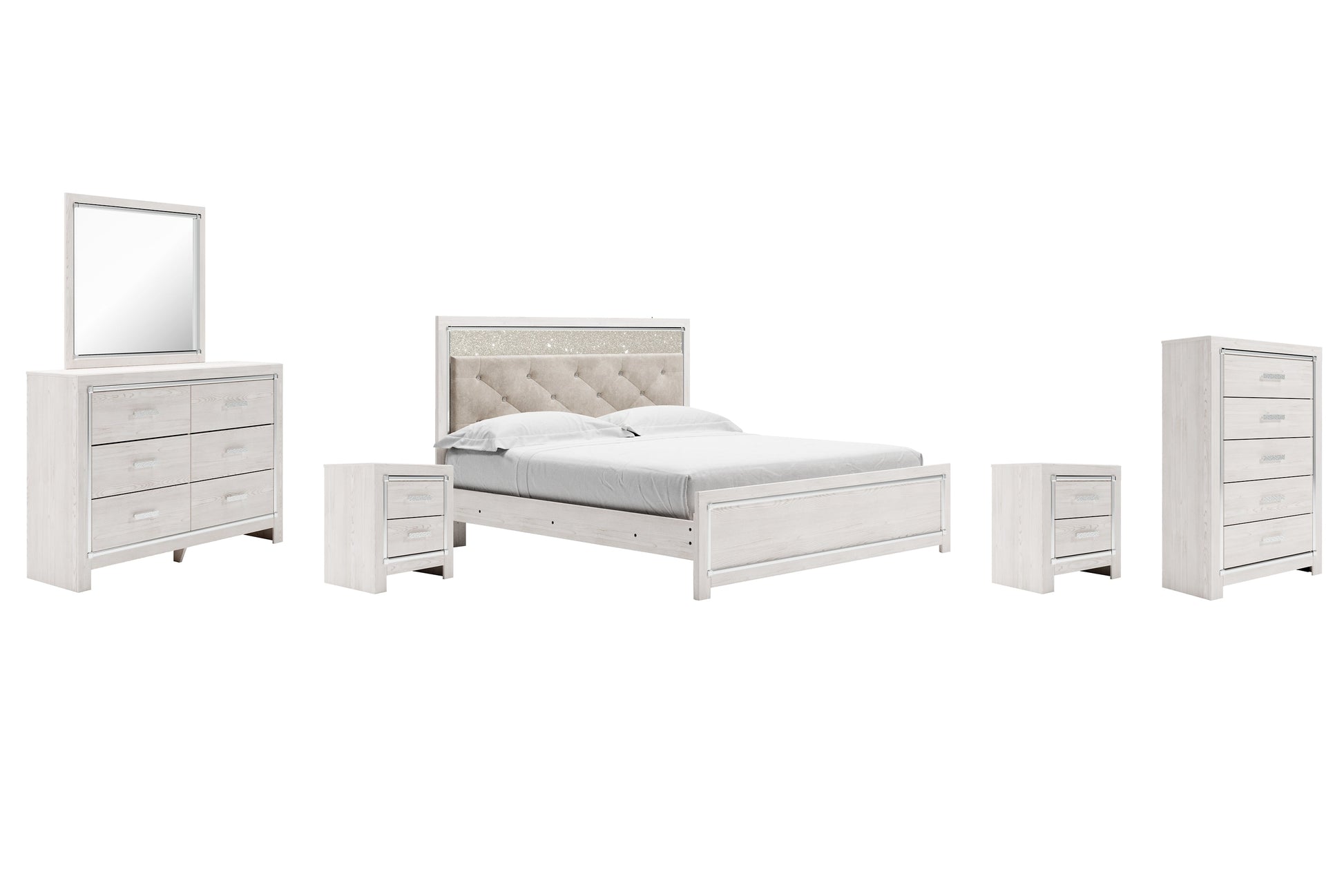 Altyra King Panel Bed with Mirrored Dresser, Chest and 2 Nightstands at Towne & Country Furniture (AL) furniture, home furniture, home decor, sofa, bedding