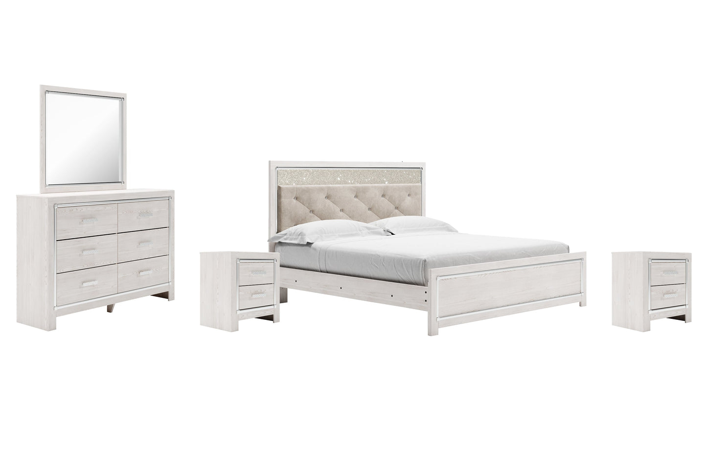 Altyra King Panel Bed with Mirrored Dresser and 2 Nightstands at Towne & Country Furniture (AL) furniture, home furniture, home decor, sofa, bedding