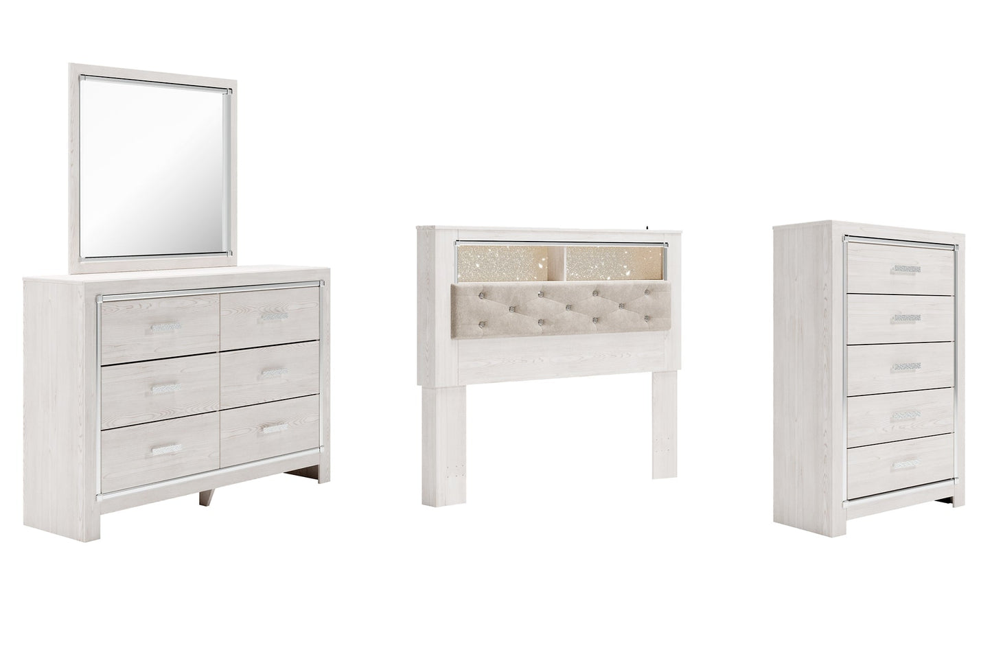 Altyra Queen Bookcase Headboard with Mirrored Dresser and Chest at Towne & Country Furniture (AL) furniture, home furniture, home decor, sofa, bedding