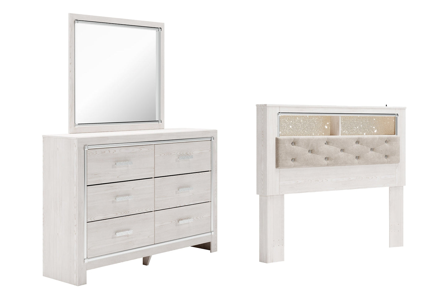 Altyra Queen Bookcase Headboard with Mirrored Dresser at Towne & Country Furniture (AL) furniture, home furniture, home decor, sofa, bedding