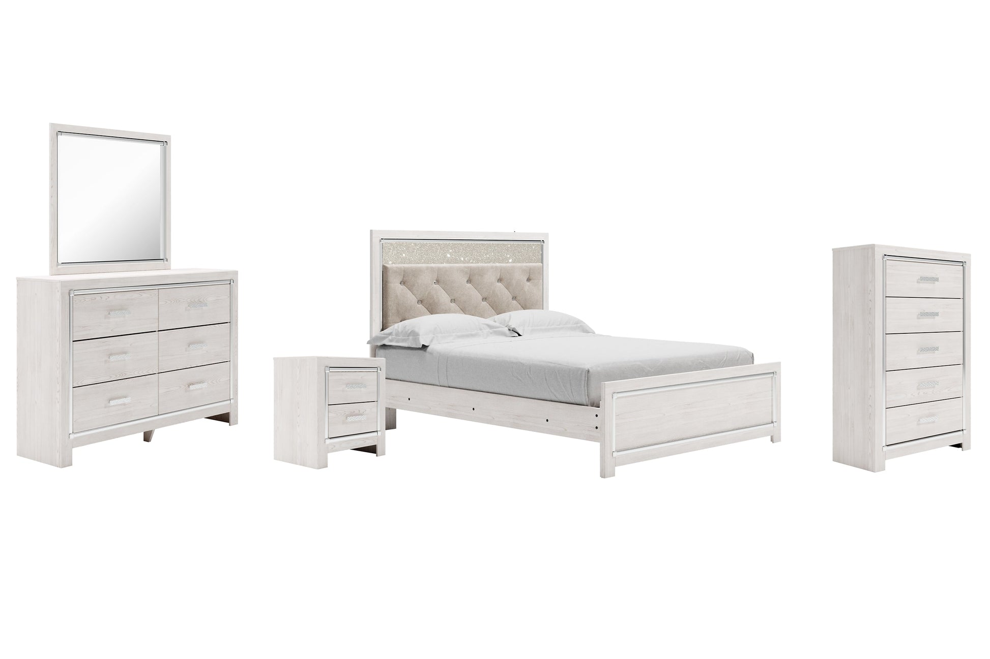 Altyra Queen Panel Bed with Mirrored Dresser, Chest and Nightstand at Towne & Country Furniture (AL) furniture, home furniture, home decor, sofa, bedding