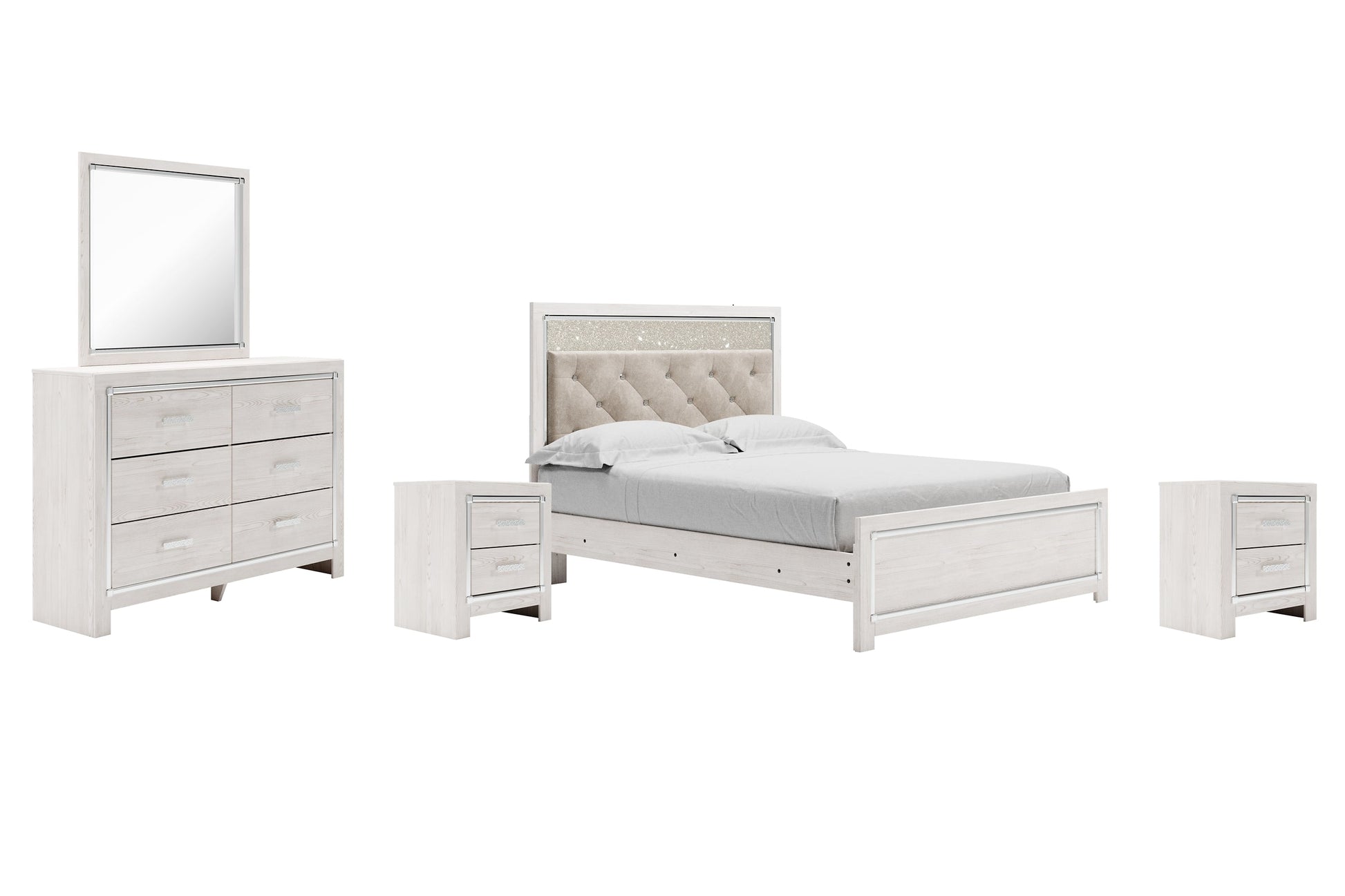 Altyra Queen Panel Bed with Mirrored Dresser and 2 Nightstands at Towne & Country Furniture (AL) furniture, home furniture, home decor, sofa, bedding