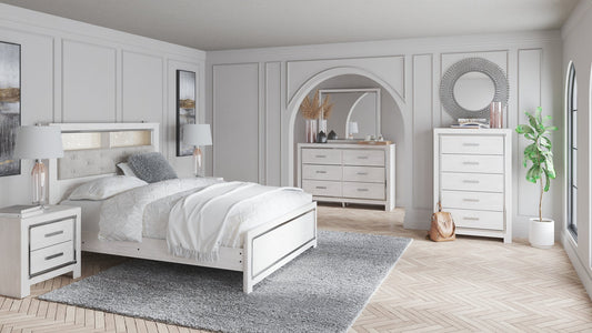 Altyra Queen Panel Bookcase Bed with Mirrored Dresser and Chest at Towne & Country Furniture (AL) furniture, home furniture, home decor, sofa, bedding