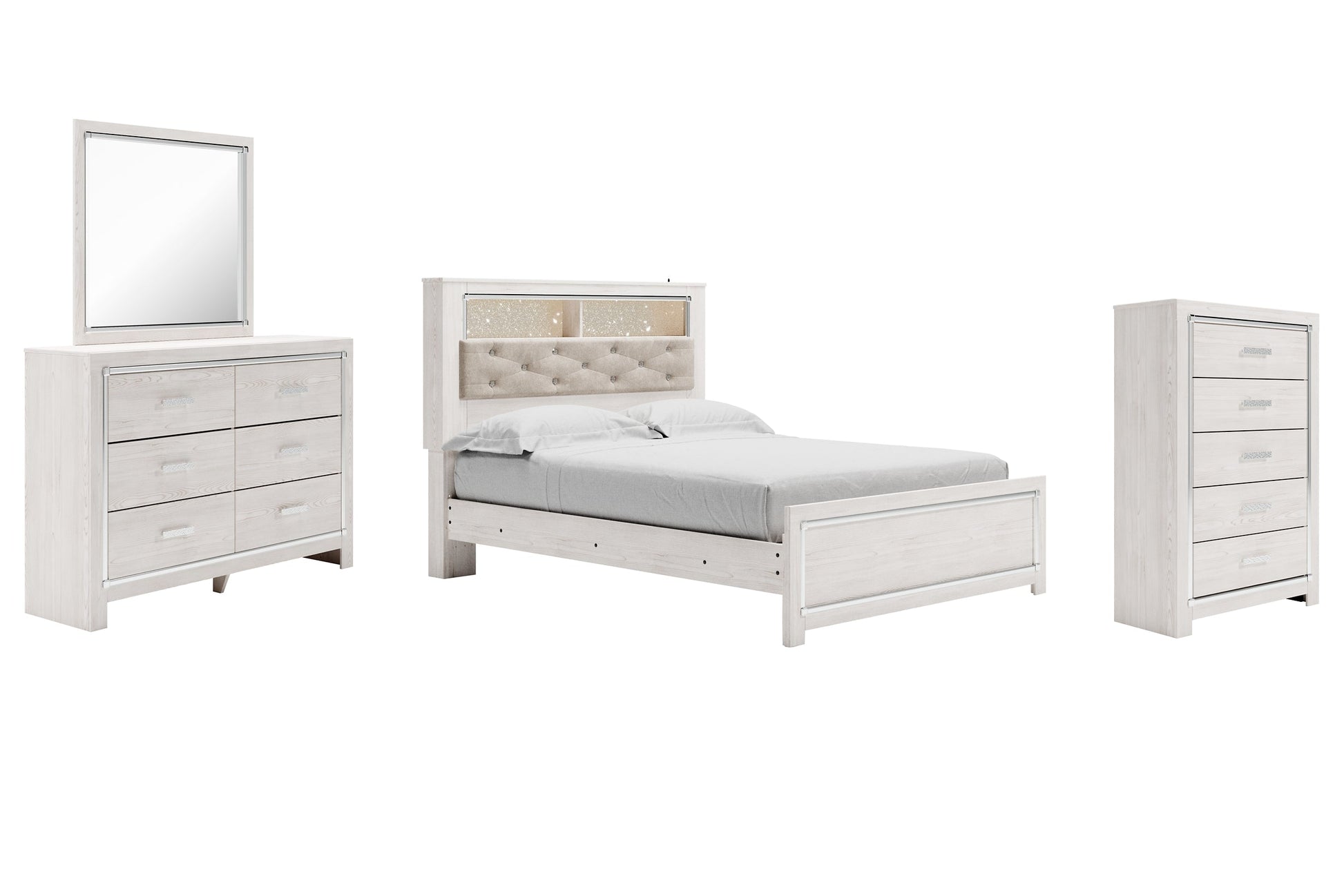 Altyra Queen Panel Bookcase Bed with Mirrored Dresser and Chest at Towne & Country Furniture (AL) furniture, home furniture, home decor, sofa, bedding