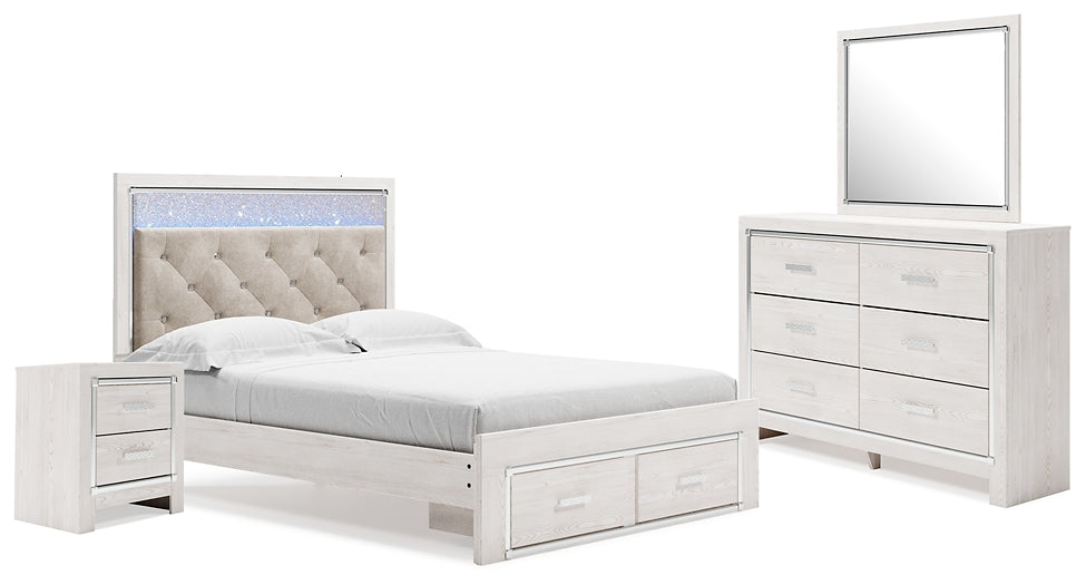 Altyra Queen Upholstered Storage Bed with Mirrored Dresser and Nightstand at Towne & Country Furniture (AL) furniture, home furniture, home decor, sofa, bedding