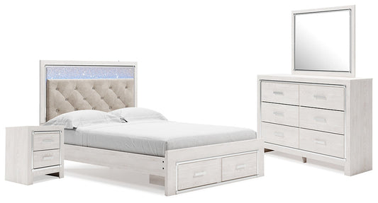Altyra Queen Upholstered Storage Bed with Mirrored Dresser and Nightstand at Towne & Country Furniture (AL) furniture, home furniture, home decor, sofa, bedding