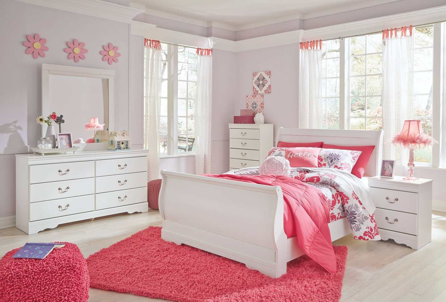 Anarasia Full Sleigh Bed with Mirrored Dresser and Chest at Towne & Country Furniture (AL) furniture, home furniture, home decor, sofa, bedding