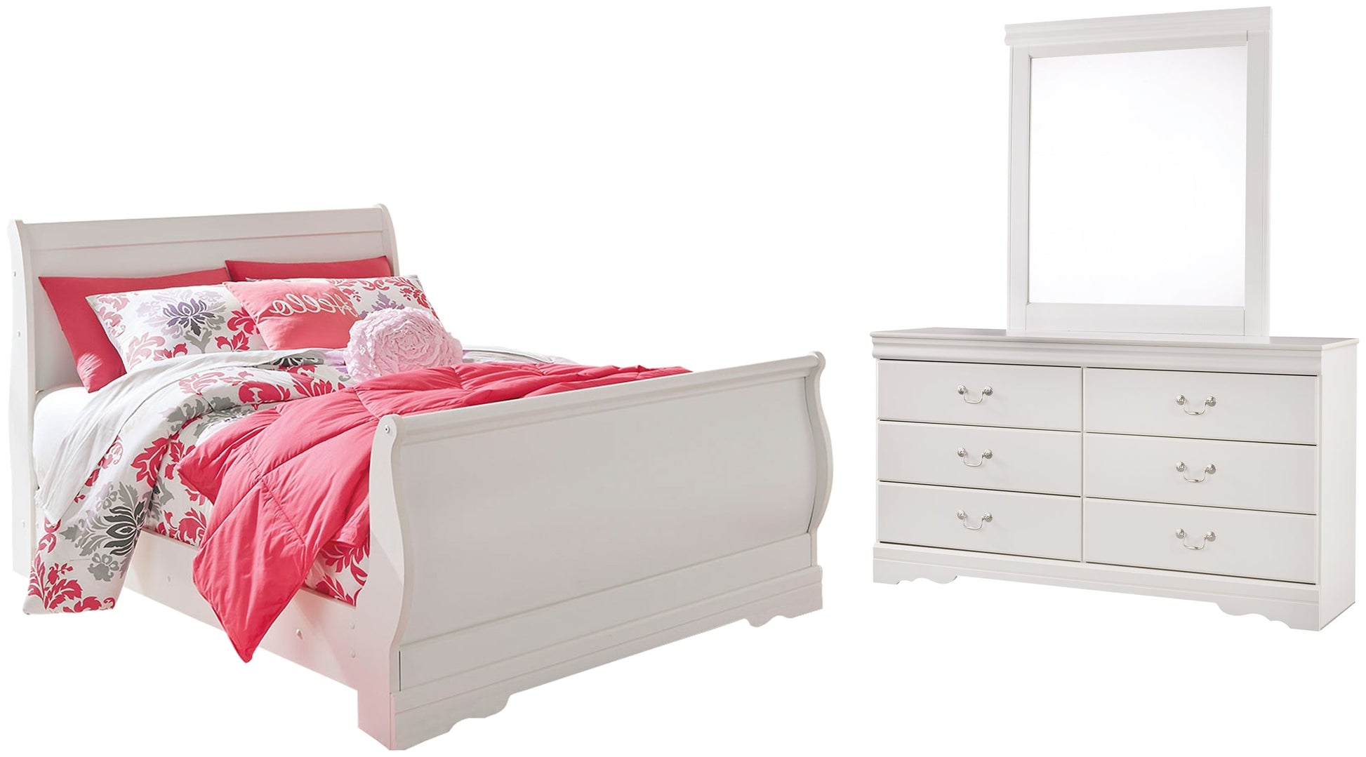 Anarasia Full Sleigh Bed with Mirrored Dresser at Towne & Country Furniture (AL) furniture, home furniture, home decor, sofa, bedding