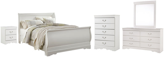 Anarasia Queen Sleigh Bed with Mirrored Dresser, Chest and Nightstand at Towne & Country Furniture (AL) furniture, home furniture, home decor, sofa, bedding