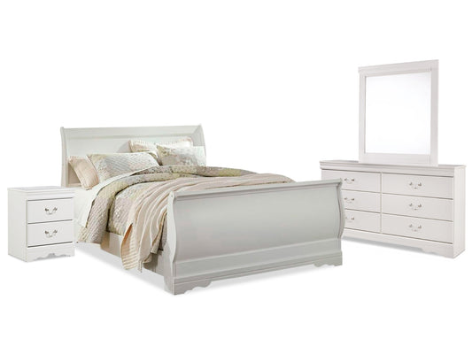 Anarasia Queen Sleigh Bed with Mirrored Dresser and Nightstand at Towne & Country Furniture (AL) furniture, home furniture, home decor, sofa, bedding