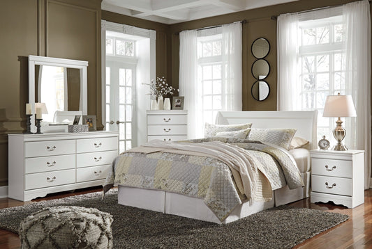 Anarasia Queen Sleigh Headboard with Mirrored Dresser, Chest and Nightstand at Towne & Country Furniture (AL) furniture, home furniture, home decor, sofa, bedding