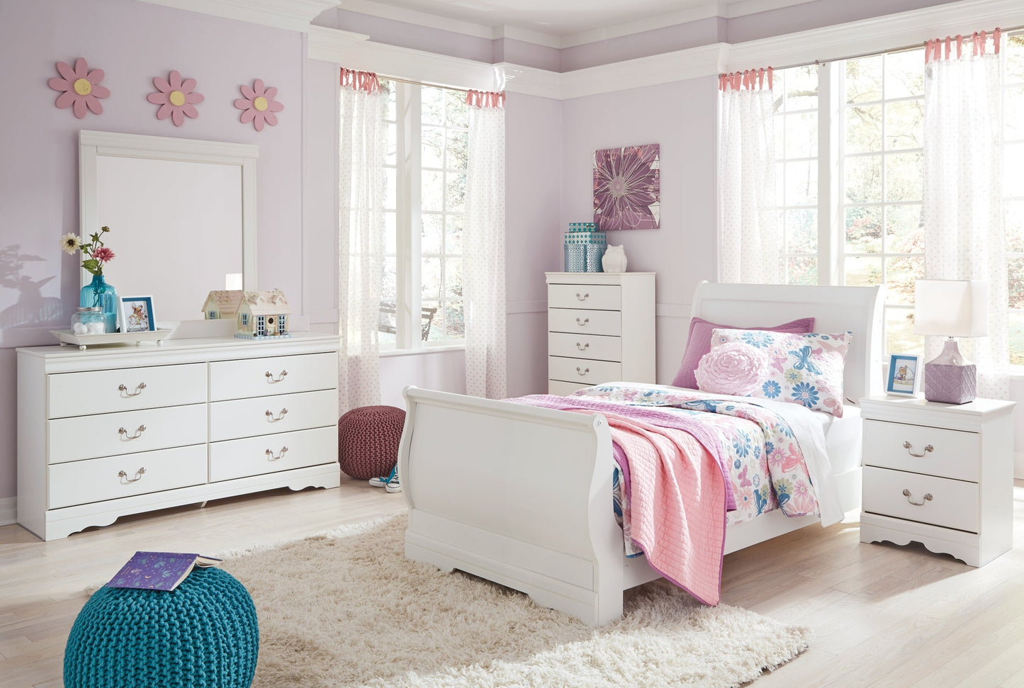 Anarasia Twin Sleigh Bed with Mirrored Dresser, Chest and 2 Nightstands at Towne & Country Furniture (AL) furniture, home furniture, home decor, sofa, bedding