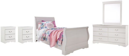 Anarasia Twin Sleigh Bed with Mirrored Dresser and 2 Nightstands at Towne & Country Furniture (AL) furniture, home furniture, home decor, sofa, bedding