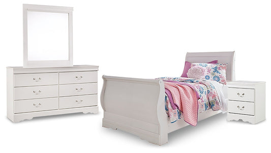 Anarasia Twin Sleigh Bed with Mirrored Dresser and Nightstand at Towne & Country Furniture (AL) furniture, home furniture, home decor, sofa, bedding