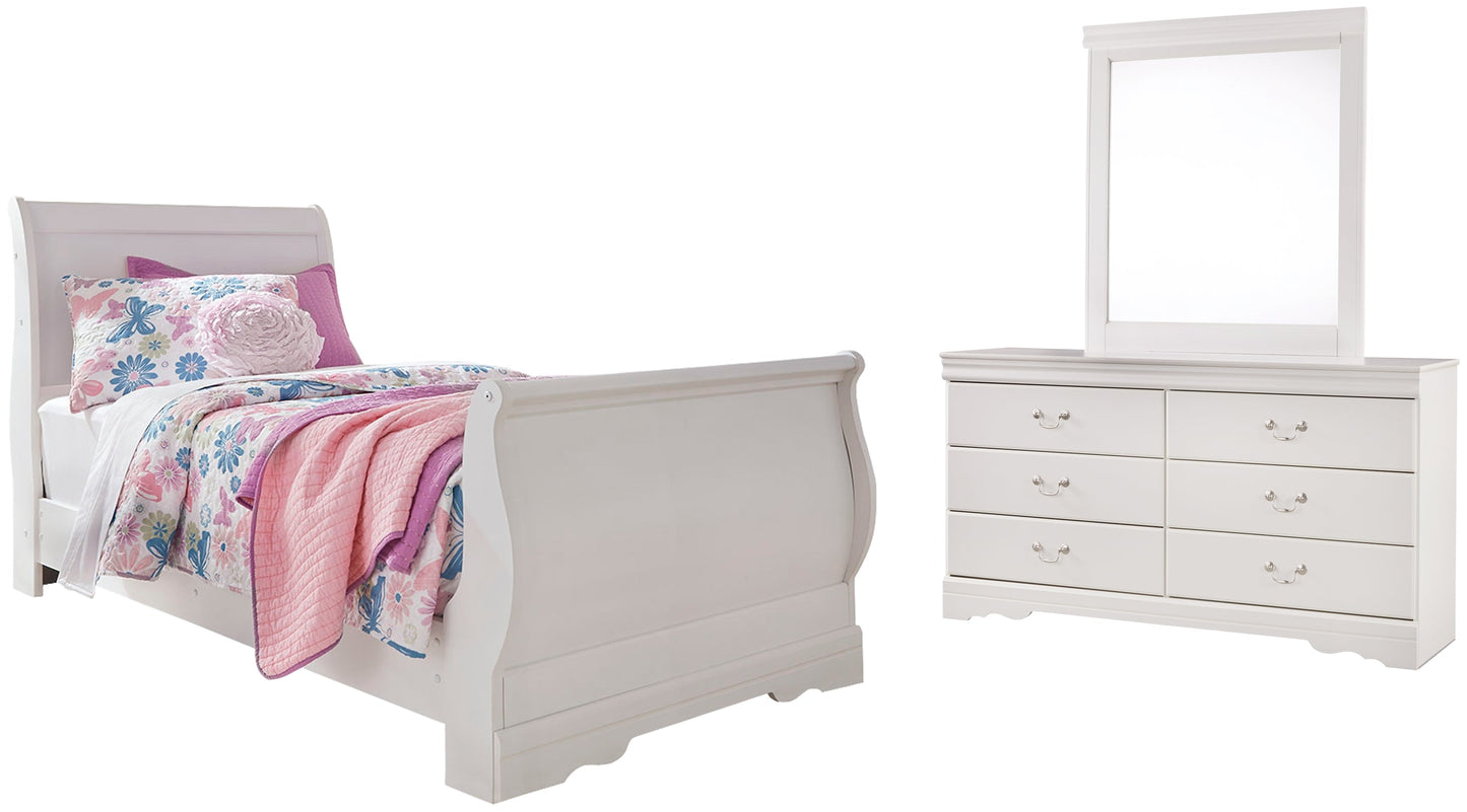 Anarasia Twin Sleigh Bed with Mirrored Dresser at Towne & Country Furniture (AL) furniture, home furniture, home decor, sofa, bedding